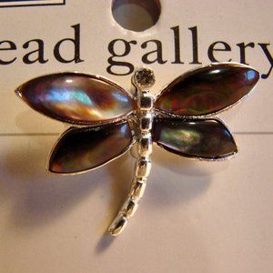 Dragonfly Necklace Pendant Silver Tone Black Shell Inlay BRAND NEW NWT